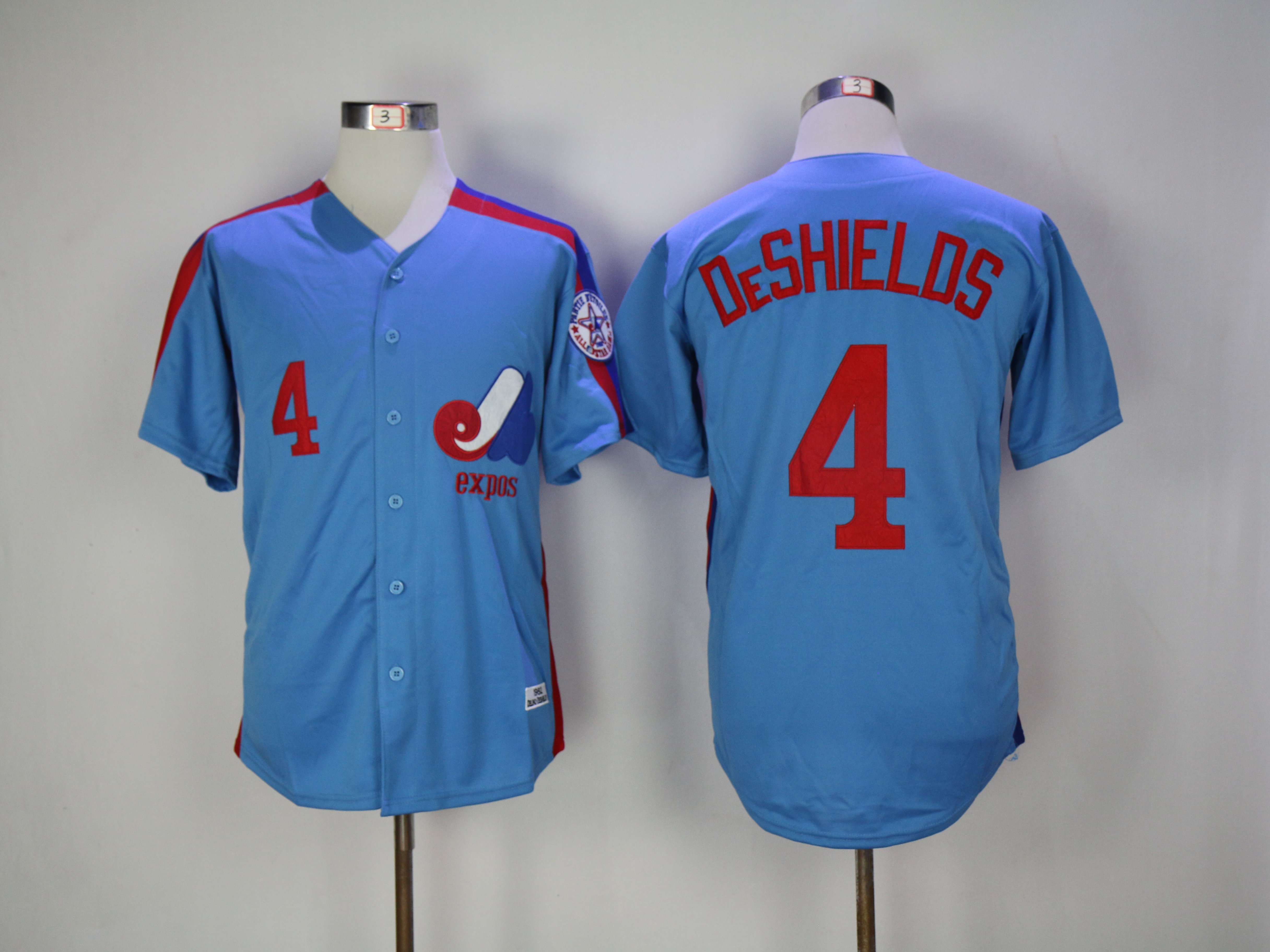 Men Montreal Expos 4 Deshielos Blue Throwback MLB Jerseys